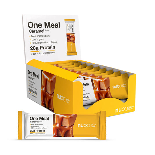 Nupo One Meal Bar Caramel Mahlzeitersatz Riegel Packung