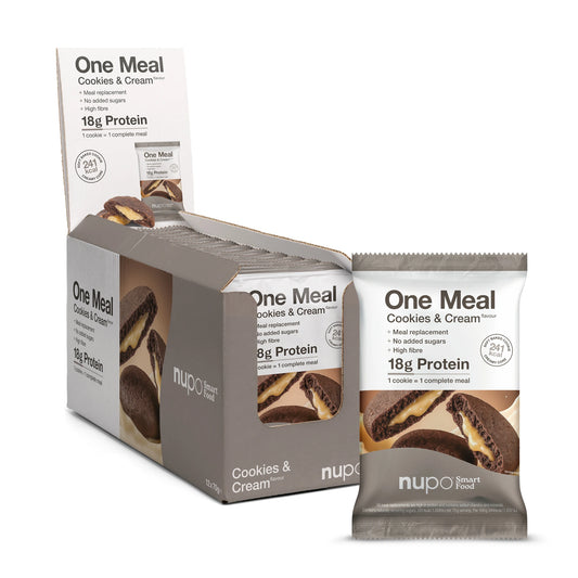 Nupo One Meal Bar Cookies & Cream Mahlzeitersatz Riegel Packung