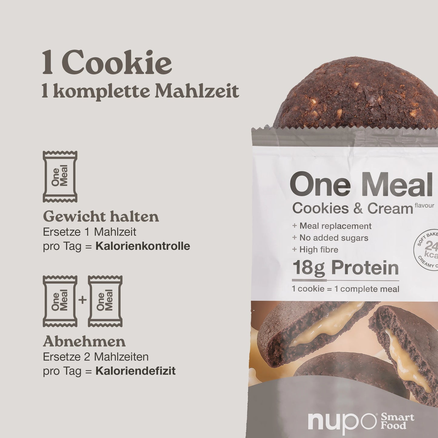 Nupo One Meal Bar Cookies & Cream Mahlzeitersatz Riegel stehend