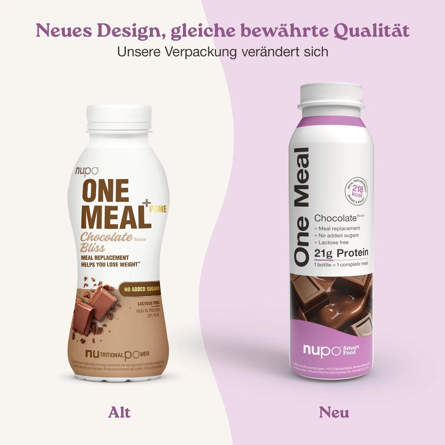 Nupo One Meal RTD Chocolate Shake und Verpackung Display