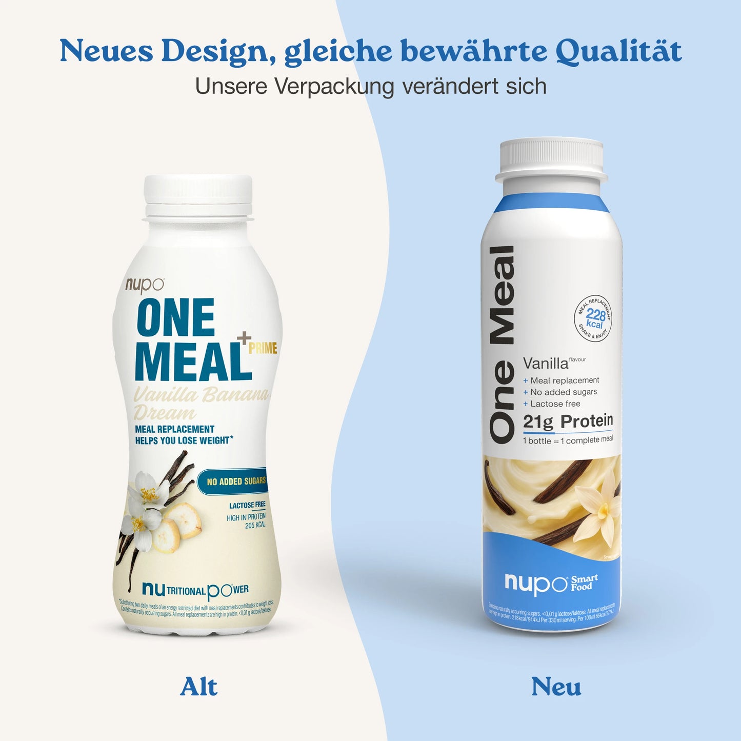 Nupo One Meal RTD Vanilla Shake und Verpackung Display