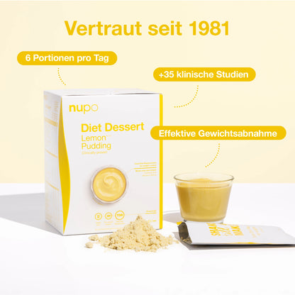 Lemon Pudding von nupo, cremiger Pudding für leckeres Dessert mit frischem Zitronengeschmack und kalorienbewusster Ernährung.