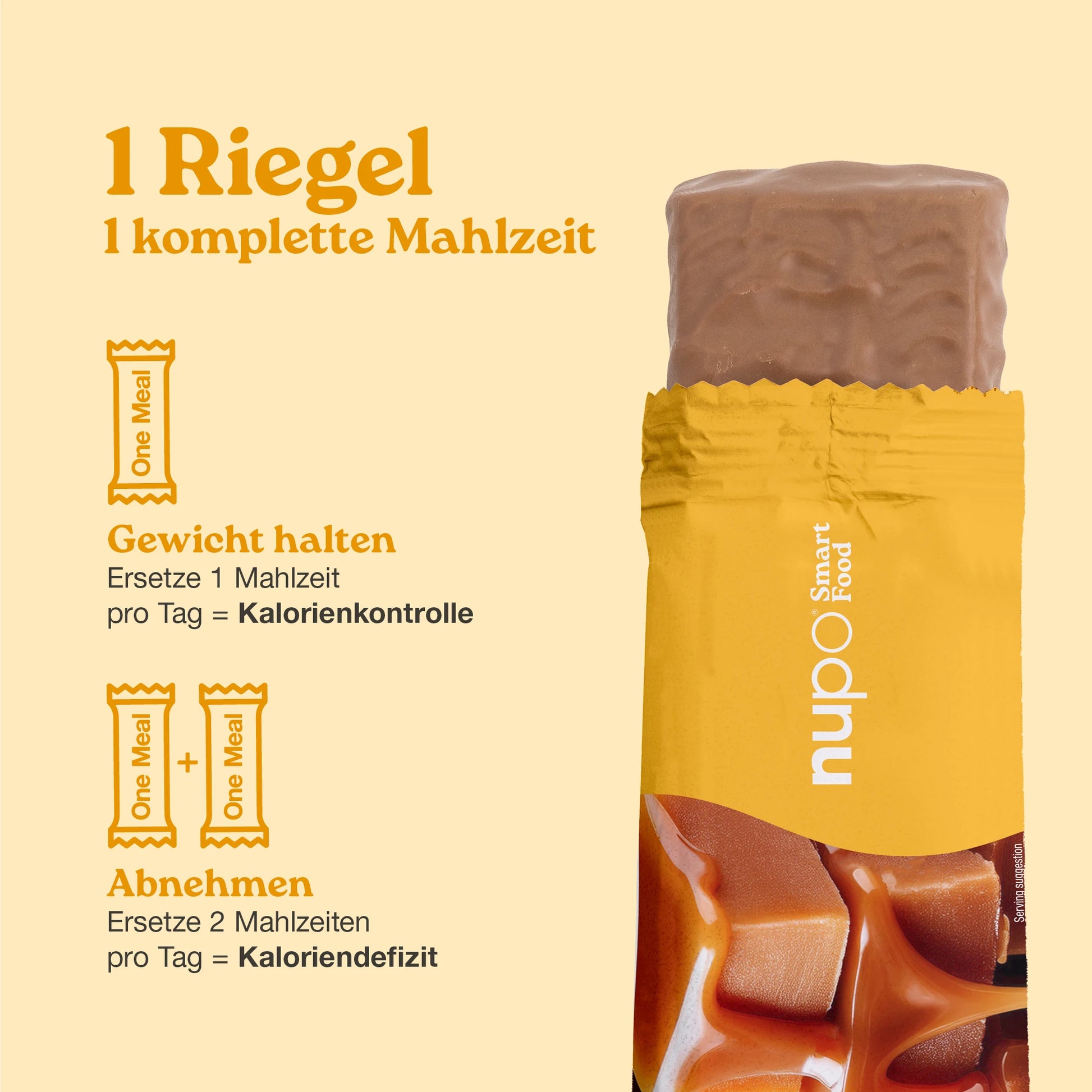 Nupo One Meal Bar Caramel Mahlzeitersatz Riegel stehend