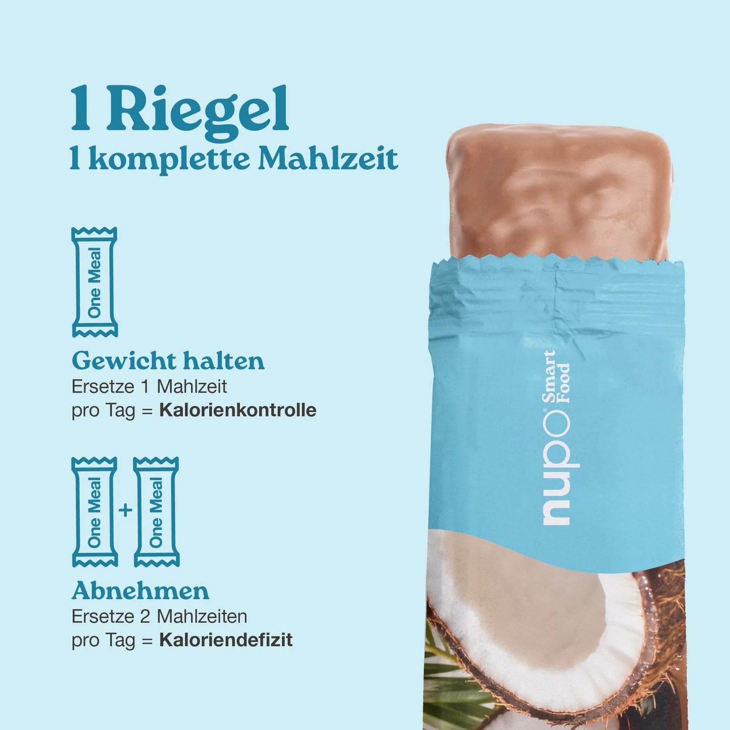 Coconut Crunch Riegel - 1 komplette Mahlzeit für Gewichtskontrolle und Abnehmen, mit köstlicher Kokosnuss und Schokolade.