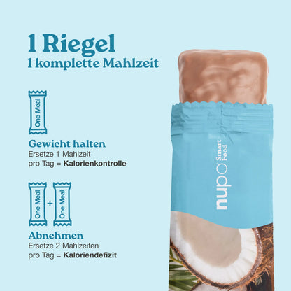 Coconut Crunch Riegel - 1 komplette Mahlzeit für Gewichtskontrolle und Abnehmen, mit köstlicher Kokosnuss und Schokolade.