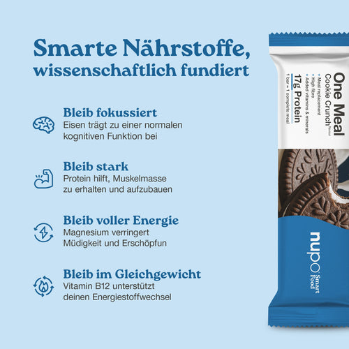 Nupo One Meal Bar Cookie Crunch smarte Ernährung – hoher Proteingehalt und Ballaststoffe zur Unterstützung von Gewichtsreduktion