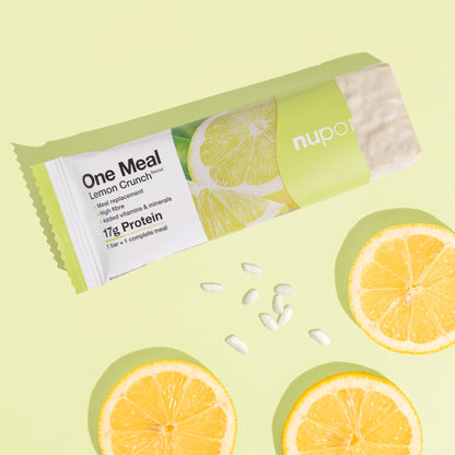 Nupo One Meal Bar Lemon Crunch gebrochener Riegel Nahaufnahme
