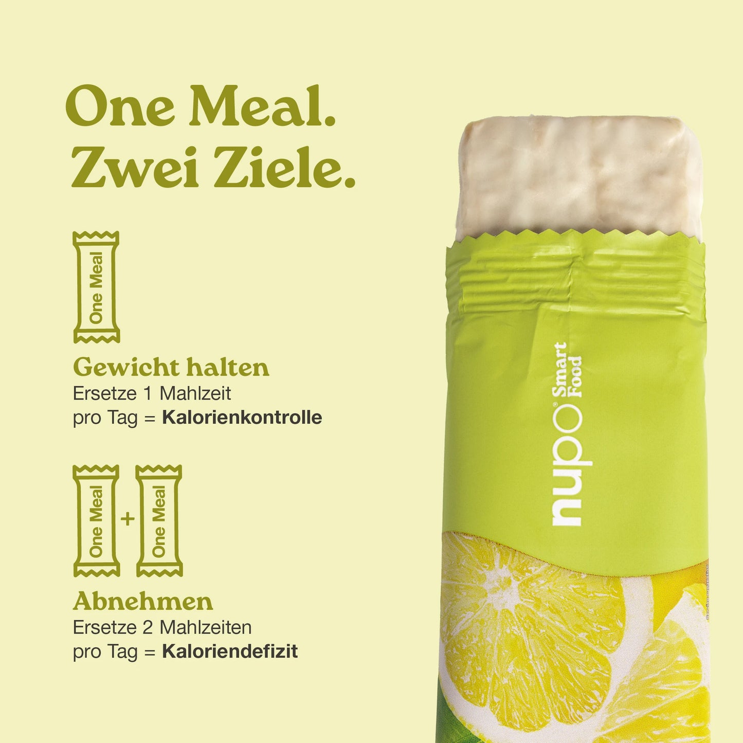 Nupo One Meal Bar Lemon Crunch Mahlzeitersatz Riegel stehend