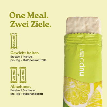 Nupo One Meal Bar Lemon Crunch Mahlzeitersatz Riegel stehend