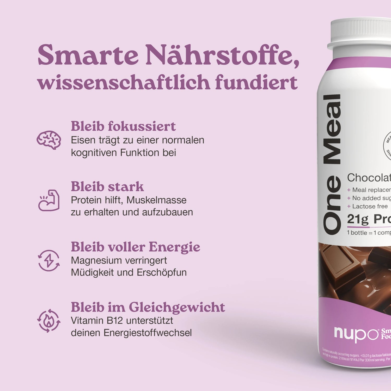Nupo One Meal RTD Chocolate Nährwerte auf der Verpackung